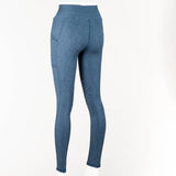 Denim-look riding tights with silicone at inner knee