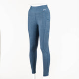 Denim-look riding tights with silicone at inner knee