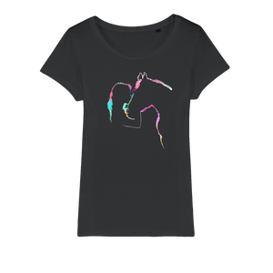 Girl and horse outline organic ladies t-shirt