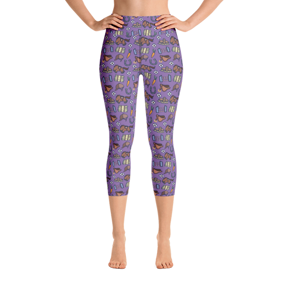 Horse design capri leggings in purple