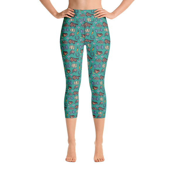 Horse design capri leggings in green