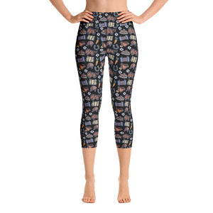 Horse design capri leggings in black