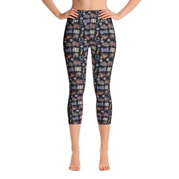 Horse design capri leggings in black